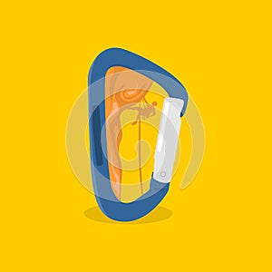 Isolated rock climber in carabiner photo